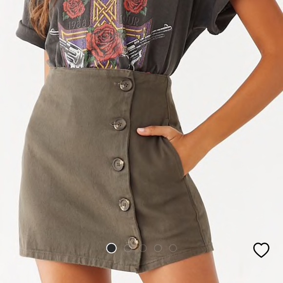 Button front olive green denim skirt - Picture 2 of 5